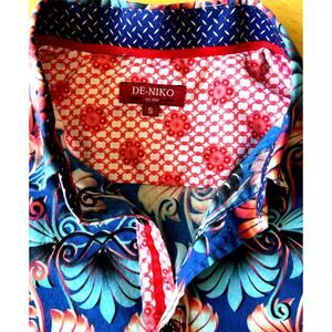 wild graphic floral print Shirt Men S button up preppy Casual Contrast Flip Cuff